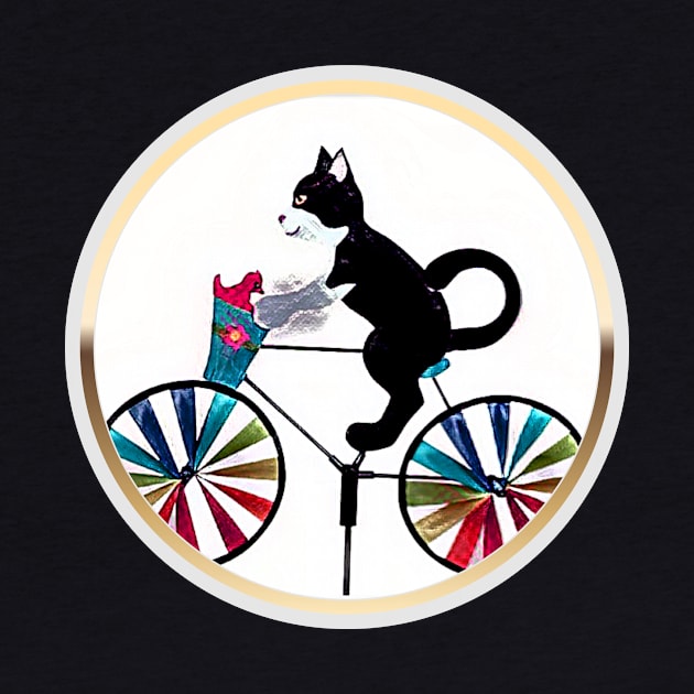 Black Cat on bike (gold frame circle) by PersianFMts